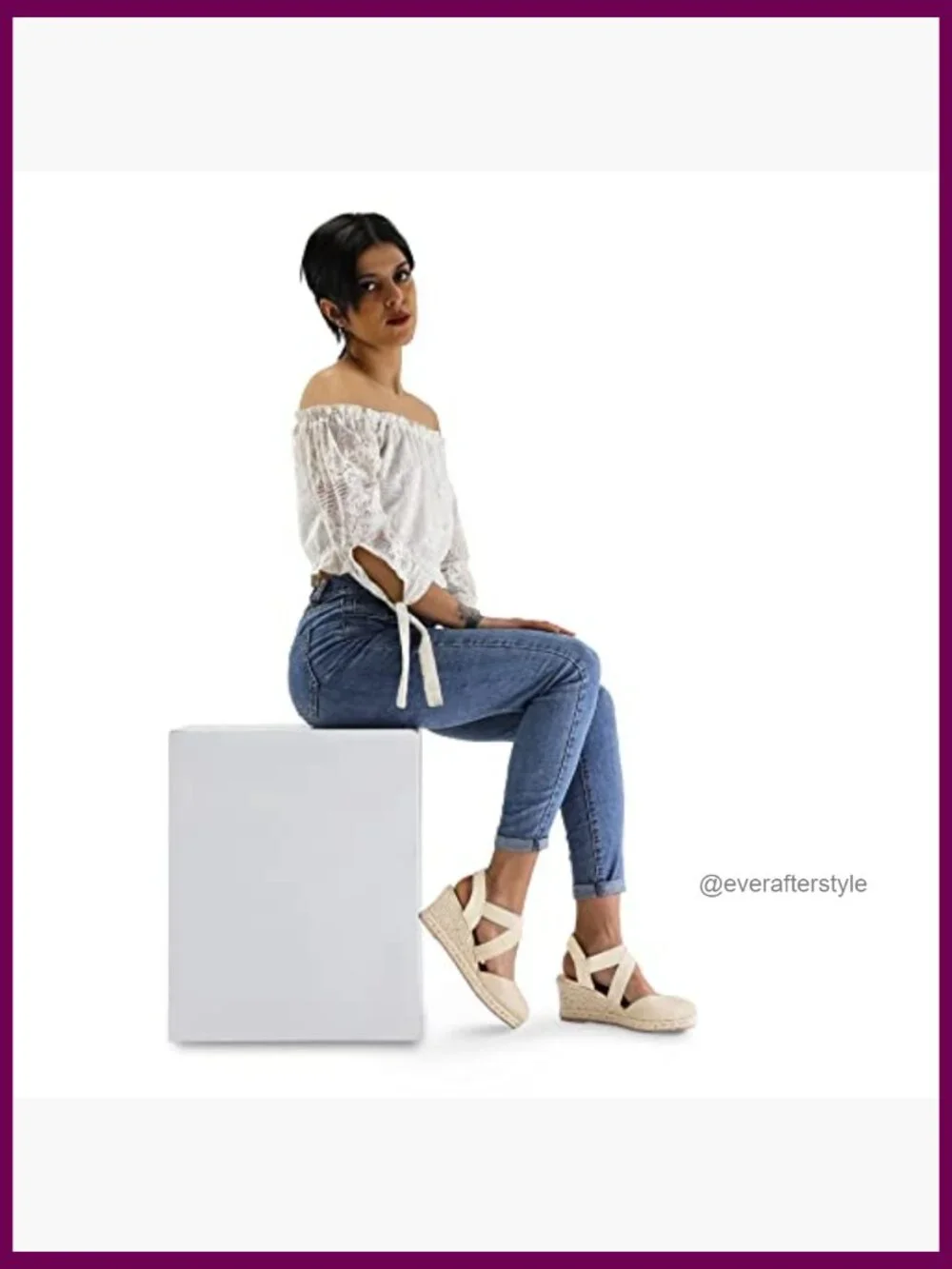 Women's Closed Toe Crisscross Elastic Ankle Strap Platform Espadrille Wedge